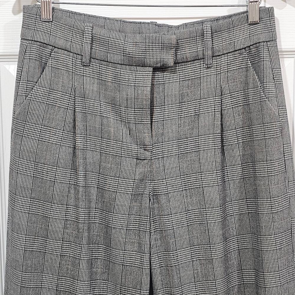 American Eagle Wide Leg Plaid Pants Womens 4 Gray High Rise Career Stretch - Picture 3 of 9